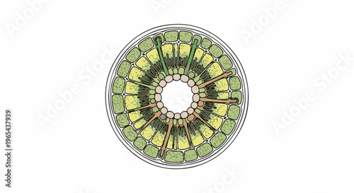Detailed botanical cross-section showing cellular structure and vascular bundles