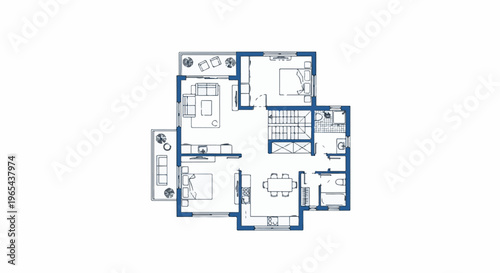 Detailed floor plan of a multi-level residence with multiple rooms and balconies