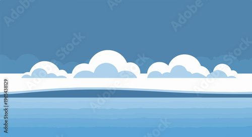 Minimalist flat illustration of clouds over calm blue water
