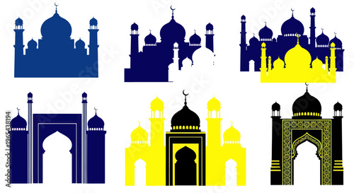 Islamic Mosque Silhouettes Collection - Blue, Yellow, Black Designs