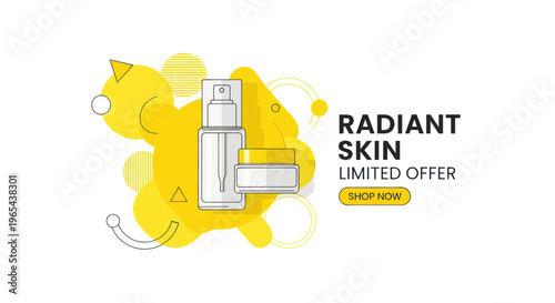 Radiant Skin Limited Offer - Skincare Products with Yellow Abstract Shapes
