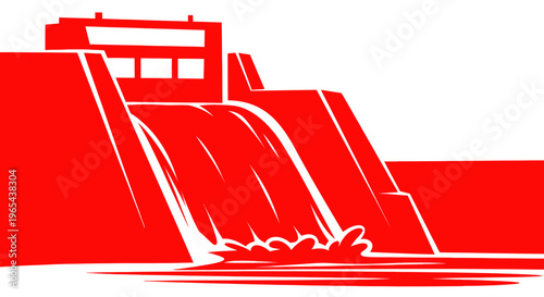 Red Hydroelectric Dam with Water Flowing