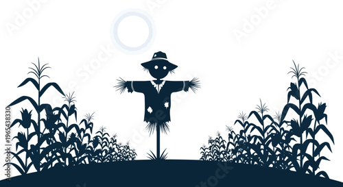 Scarecrow in Cornfield Silhouette with Moon