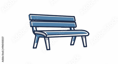 Simple cartoon drawing of a blue park bench with thick outlines