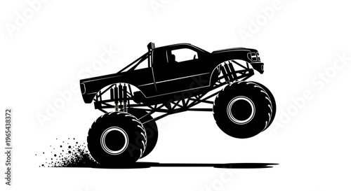 Silhouette of a Monster Truck Jumping, Action, Off-road Vehicle