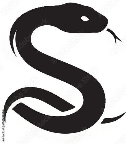 Stylized black serpent coiled into a dynamic, abstract S-shape