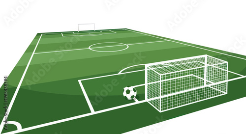 Soccer Field Goal With Ball, Sports Competition Arena, Green Grass Pitch