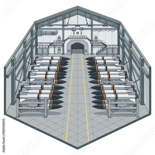 vector isometric of a missile storage room or warehouse 006