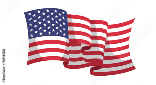 Waving American Flag Illustration - Stars and Stripes Symbol of USA