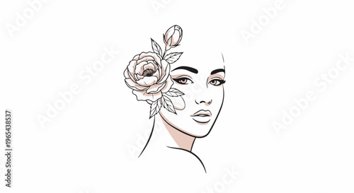Elegant profile of a woman with a delicate flower adorning her hair