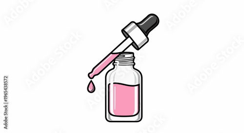 Dropper dispensing pink liquid into a clear glass bottle