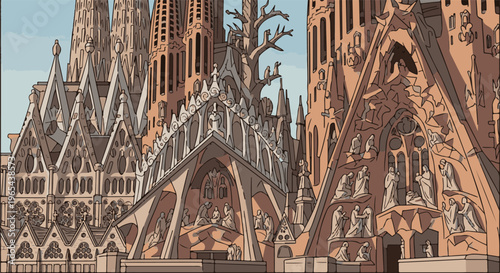 Detailed, stylized artwork of a famous, intricate European architectural landmark