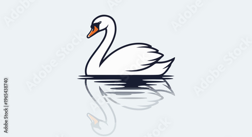 Elegant white swan glides gracefully on reflective water surface