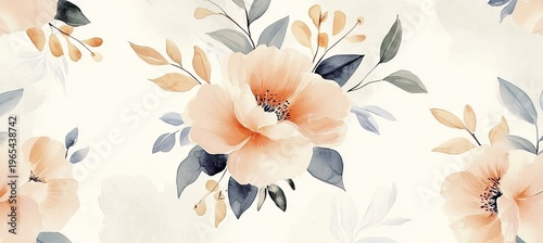 Elegant Peach and Gray Floral Pattern Digital Paper for Seamless Wallpaper and Print Designs
