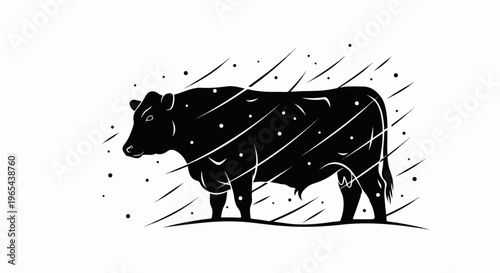 Black bull silhouette with abstract lines and dots against white