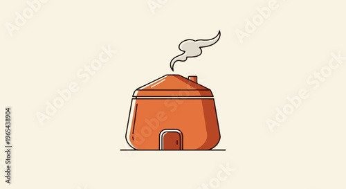 Simple illustration of a clay oven with smoke rising from its chimney