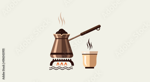 Steaming coffee brewing in a pot over a gas burner