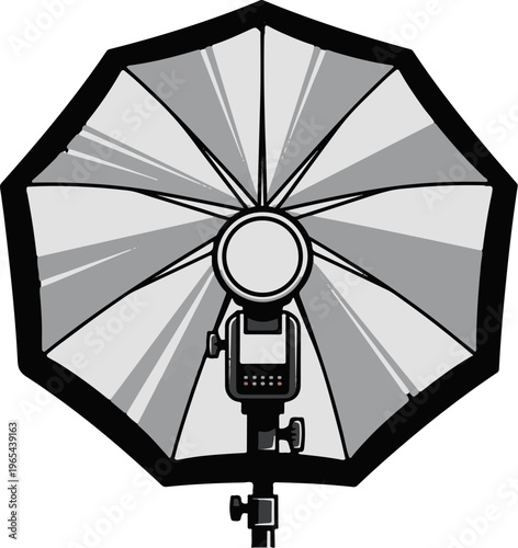 Studio lighting setup with softbox and flash on a stand