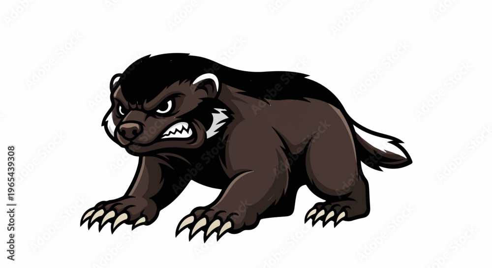 Fototapeta premium Fierce badger-like creature with dark fur, sharp claws, and an angry expression