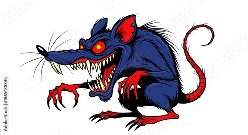 Fearsome Cartoon Rat Character with Glowing Red Eyes and Sharp Teeth