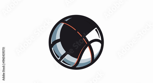 Stylized depiction of a dark, textured sphere with light-blue and orange accents