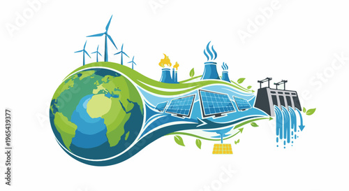 Earth with clean energy sources like wind, solar, and hydropower