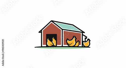 Rustic chicken coop with yellow fowl