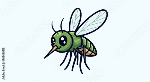 Cute green insect with large eyes and wings, isolated on white