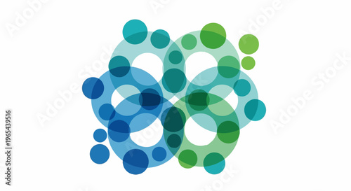 Interlocking circles in blue and green hues create abstract infinity symbol