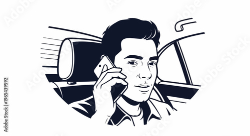 Man in car talking on phone