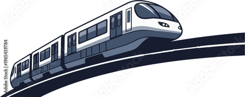 Modern commuter train speeding along a dark track