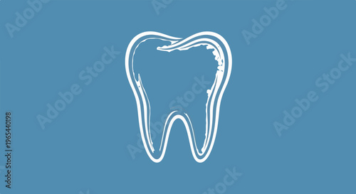 White outline of a molar tooth on a blue background