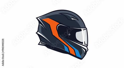 Dark grey helmet with orange and blue accents and clear visor