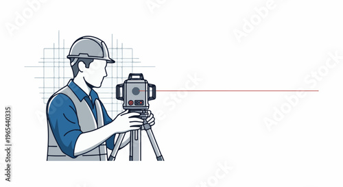 Construction worker using laser level for accurate measurements on site