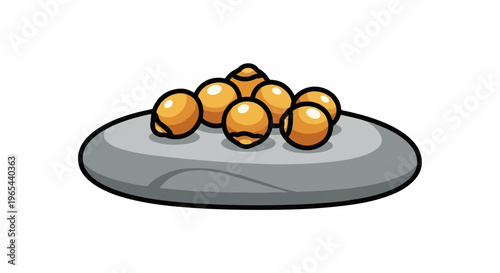 A cluster of golden, round food items atop a grey, flat surface