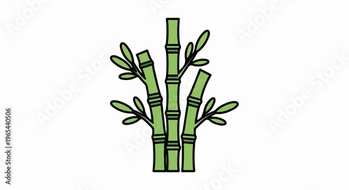 Cartoon style illustration of three green bamboo stalks with leaves