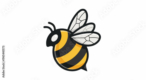 Cartoon bee with yellow and black stripes, white wings, and antennae