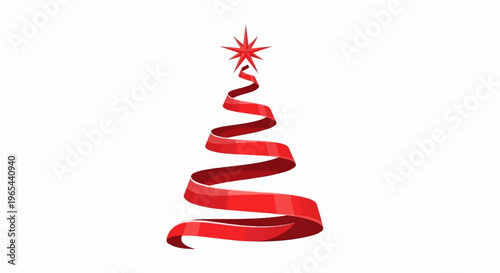 A red ribbon forms a stylized Christmas tree with a bright star topper