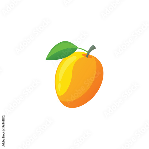"Fresh Whole Ripe Golden Yellow Mango Fruit with Green Leaf and Stem — Vibrant Tropical Sunshine Illustration for Food, Juice, Health and Premium Exotic Packaging Design"