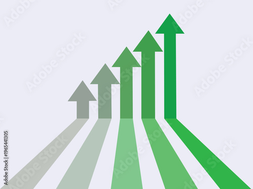 rising green arrows business growth chart concept with ascending progress and success momentum isolated background.