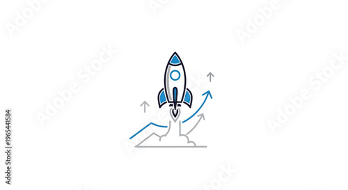Rocket, growth, finance icons, business success, blue