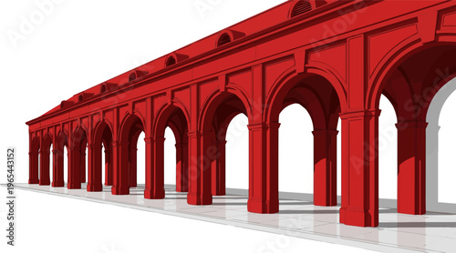 Isolated a realistic red architecture arc rhythm background - 3d rendering vector art with white background.