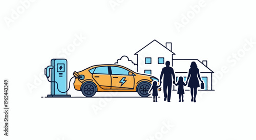 Family charging electric car at home