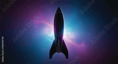 Space, Rocket, Glowing, Futuristic, Blue, Purple, Cosmic Background, Vector Illustration