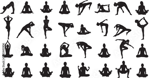 yoga poses and exercises flat design vector illustration set