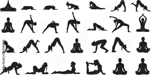 yoga poses for beginners flat design vector illustration set