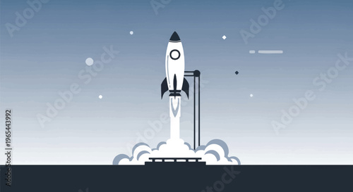 Rocket launch, space exploration, vector illustration, futuristic technology