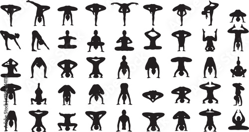 36 yoga poses balance challenge flat design vector illustration