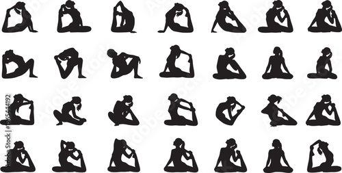 yoga pose silhouettes set flat design vector illustration