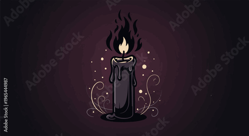 Dark candle with wisps of smoke and glowing embers on a textured background